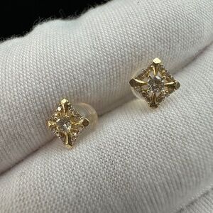 Dainty Stud Earrings with Diamonds in 18K Yellow Gold Settings